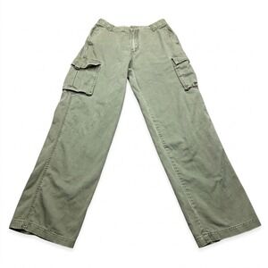 PLUGG Vintage Y2K Cargo Pants Mens 32 Green Cotton Wide Leg Baggy Skate Gorpcore